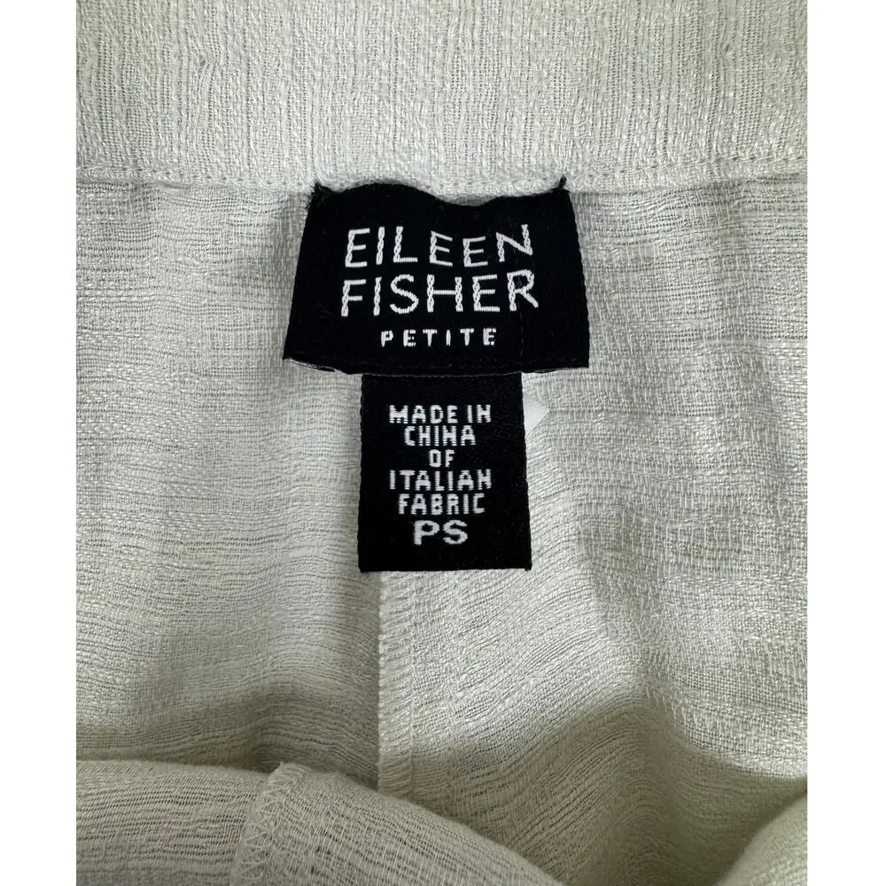 Eileen Fisher Petite Textured Organic Linen Pants Ivory side zipper Wide Leg PS - Picture 4 of 8